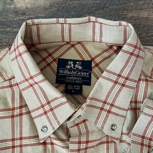Willis Geiger Button Down Utility Shirt Men Large Plaid Elbow Patch Flap Pockets